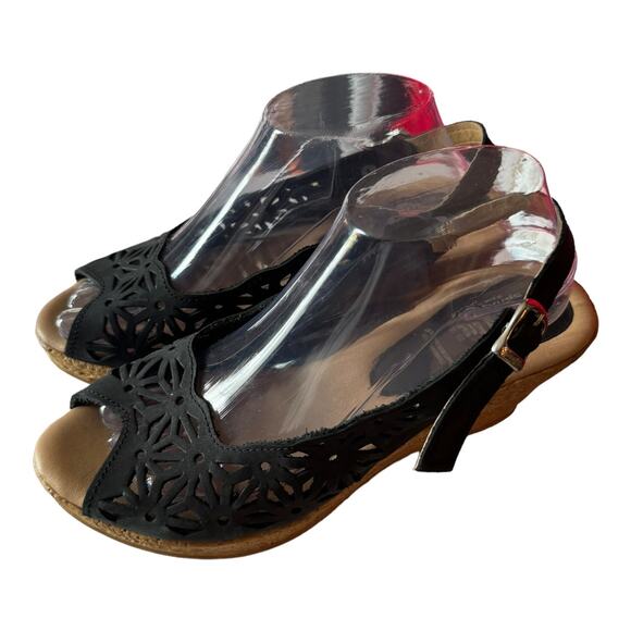 Spring Step Footsie Women's Slingback 3" Wedge Sandals in black size 41 9.5-10 - Picture 5 of 15